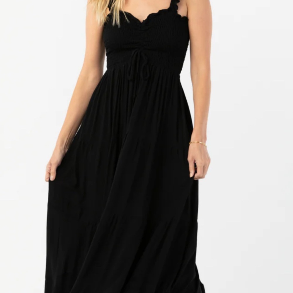 Black Maxi With Flutter Sleeves And Smocked Bodice - image 7